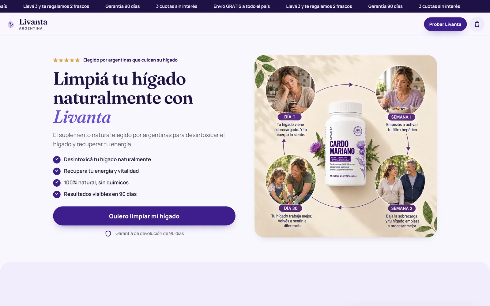 Página de vendas da Livanta