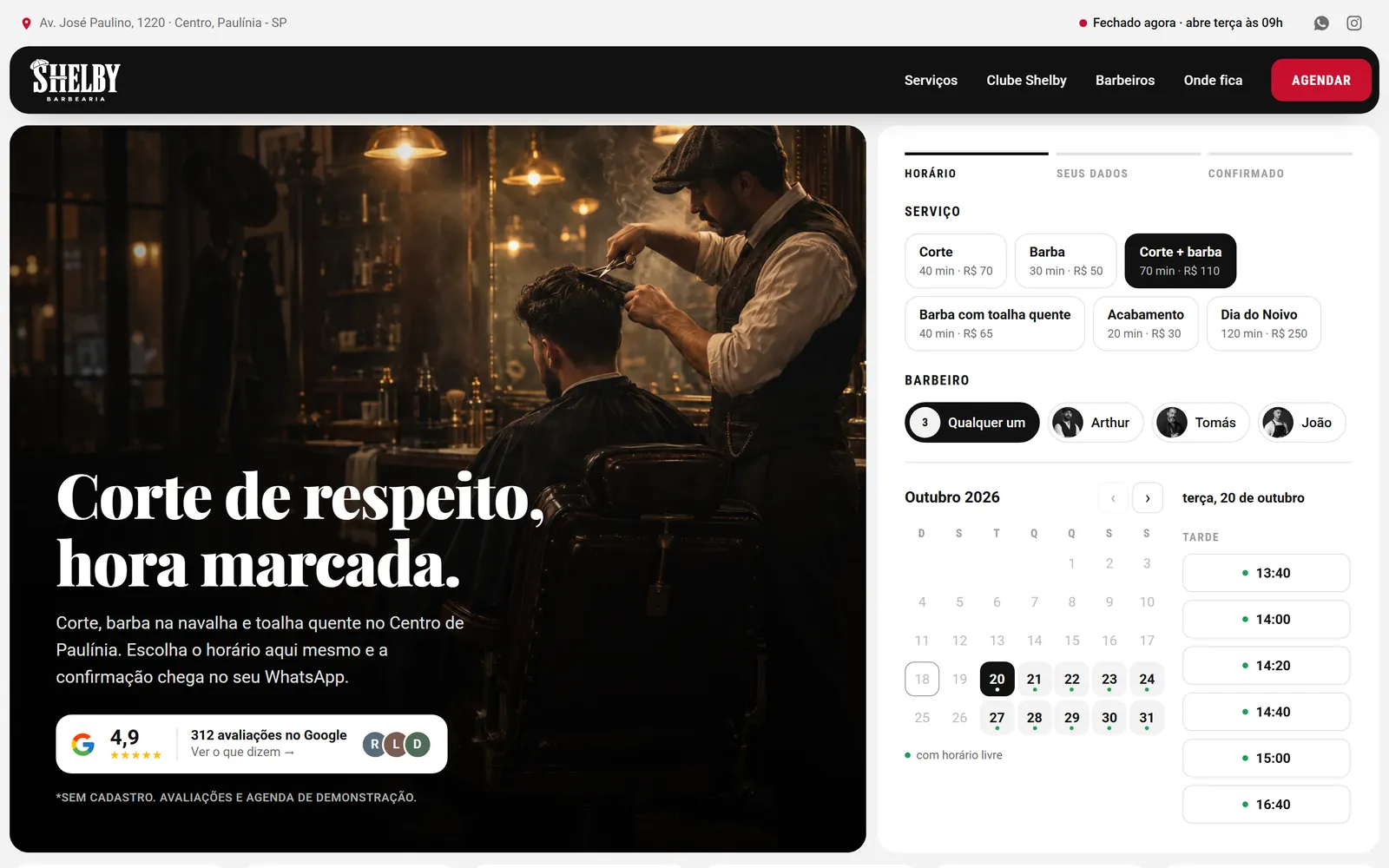 Landing da Barbearia Shelby