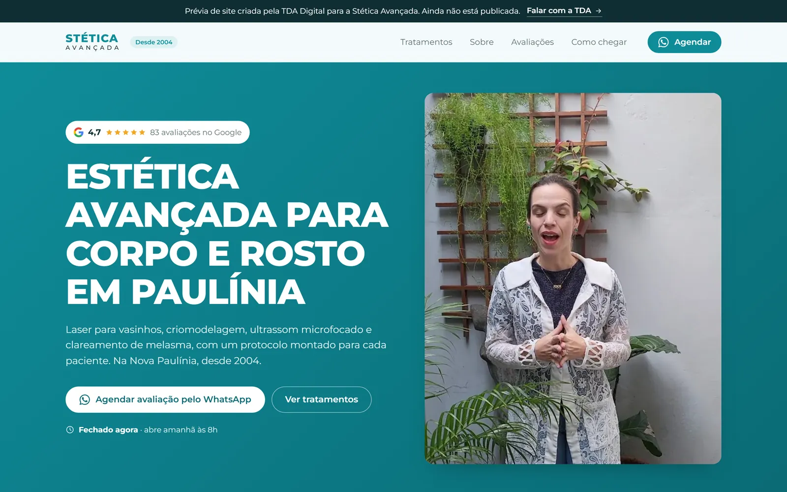 Prévia de site da Stética Avançada