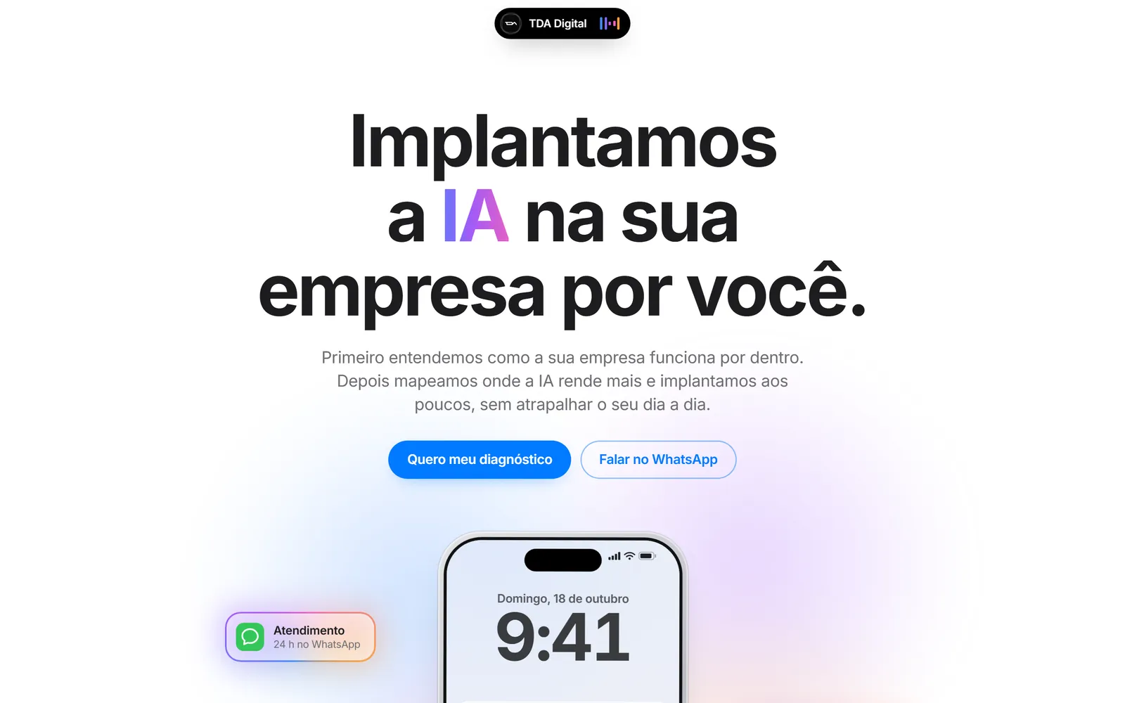 Página inicial da TDA Digital